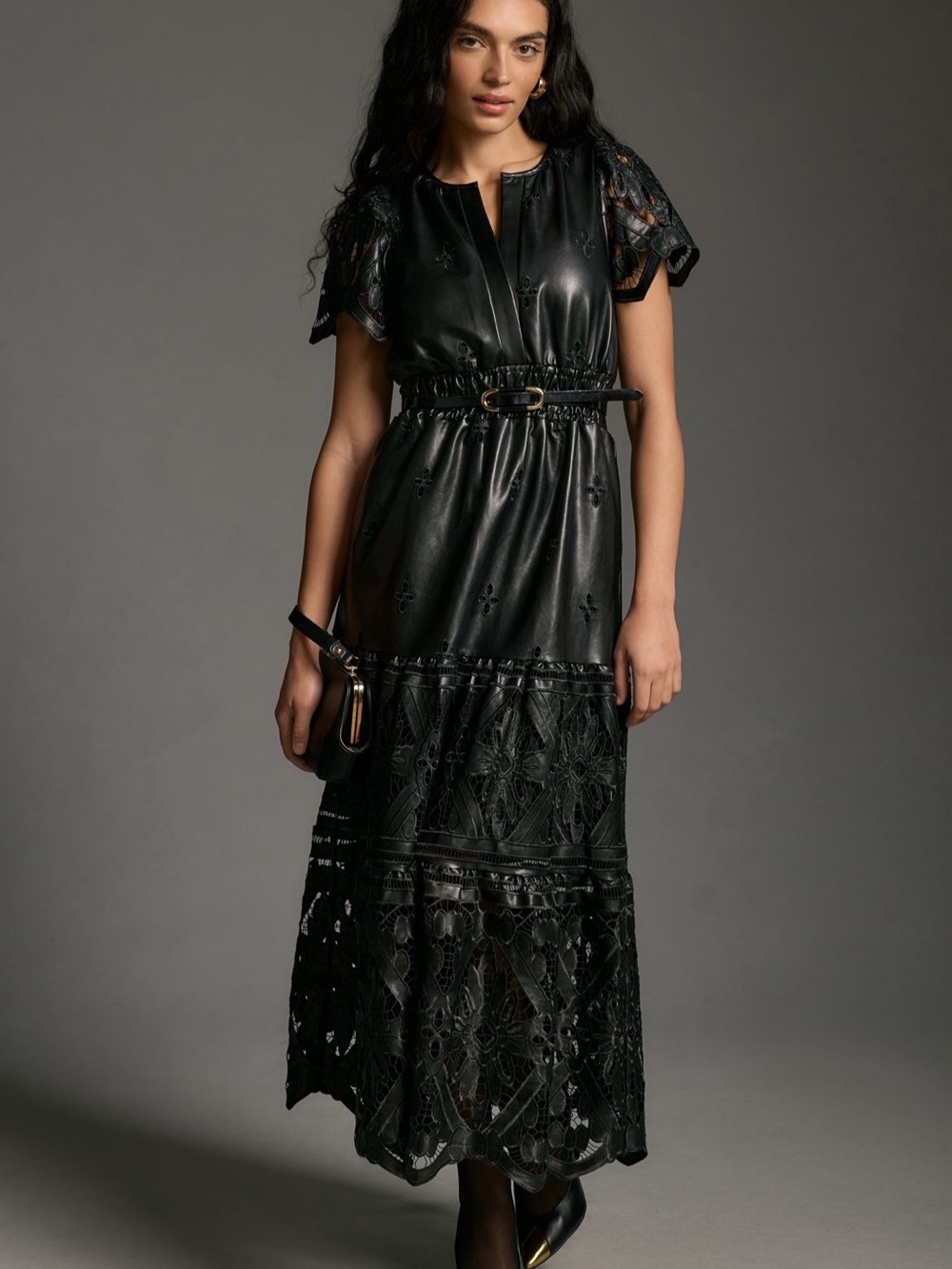 Anthropologie Somerset Black faith leather Maxi Dress